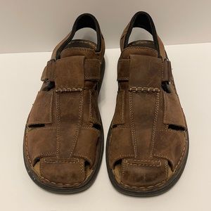 Dr. Scholl’s Men’s Size 12 Brown Leather Fisherman Closed Toe Hook & Loop Sandal